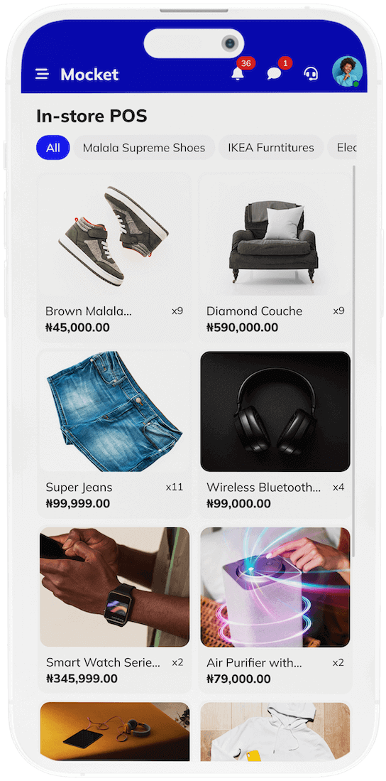 Mocket Partners product page showcasing available products on mobile screen